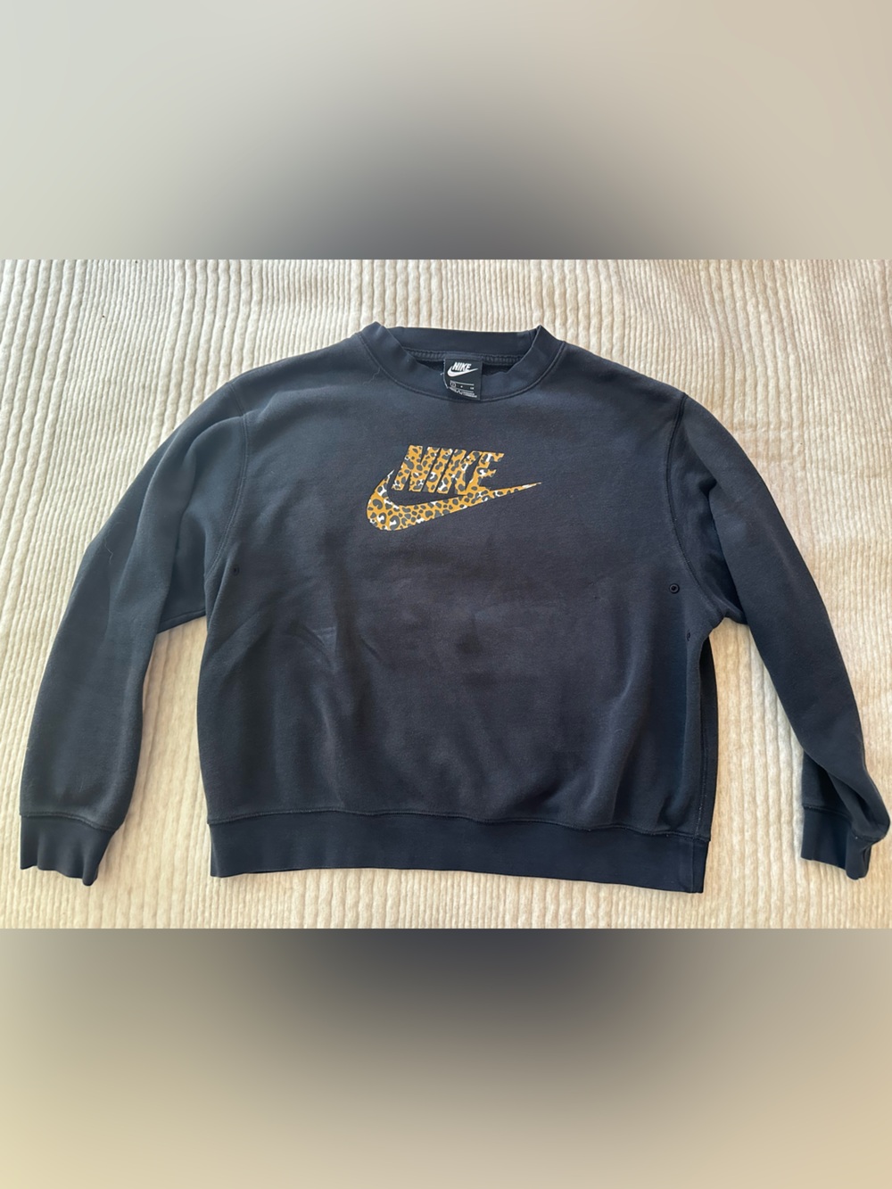 Nike Black Crewneck with Leopard Print Swoosh